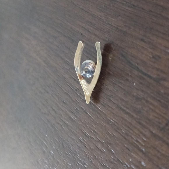 Vintage Swank Tie Tack/ Lapel  (Goldtone Faux Pearl) Wishbone & Pearl - Picture 3 of 6